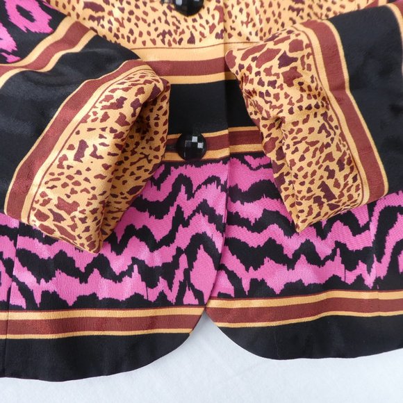 SiLK NEW Rickie Freeman Mixed Print Blazer Jacket Floral Animal Shoulder Pads M - Picture 6 of 8
